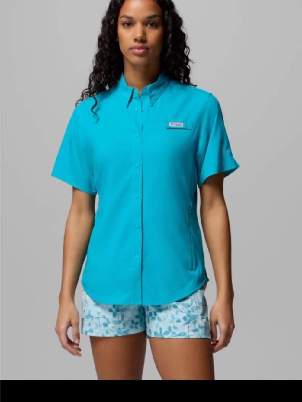 Columbia Women's Turquoise Short-Sleeve Button Down Shirt